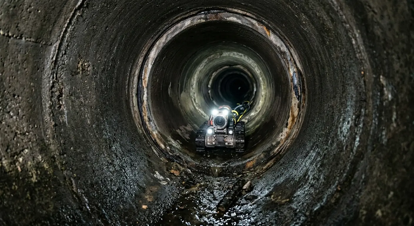 Robotic sewer camera inspecting pipe interior for Sewer Line Cleaning in Encinitas